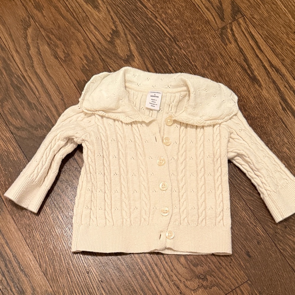 Nordstrom Cream Pointelle Cable Knit Sweater